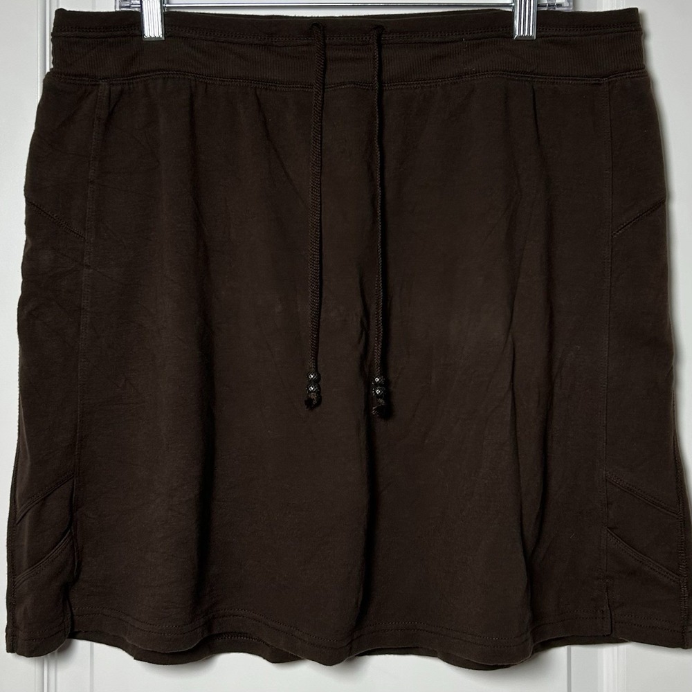 Green Tea‎ Chocolate Brown Stretch Beaded Drawstring Mini Skort Gorpcore Style